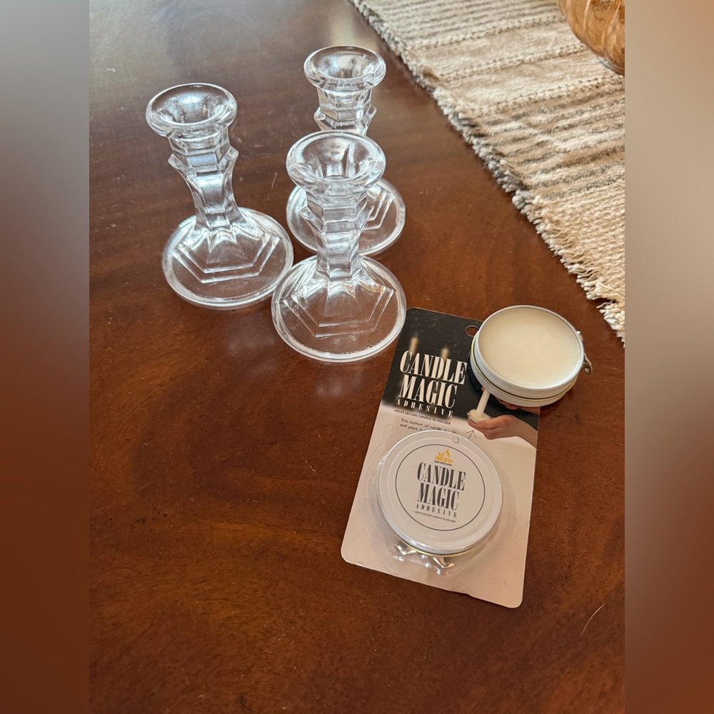 22 Glass Candlestick Holders with Candle Magic Adhesive